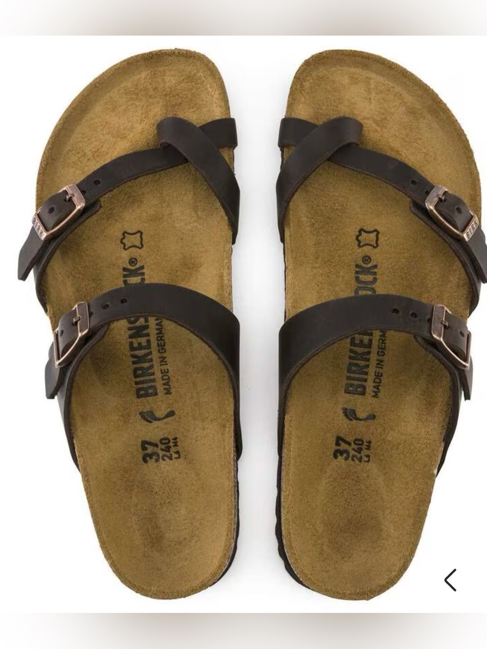Birkenstock Mayari Oiled Leather Brown Two-Strap Leather Slide size 39
